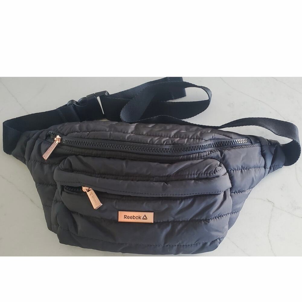 Reebok Rylan Quilted Fanny Pack Black with Rose Gold Accents